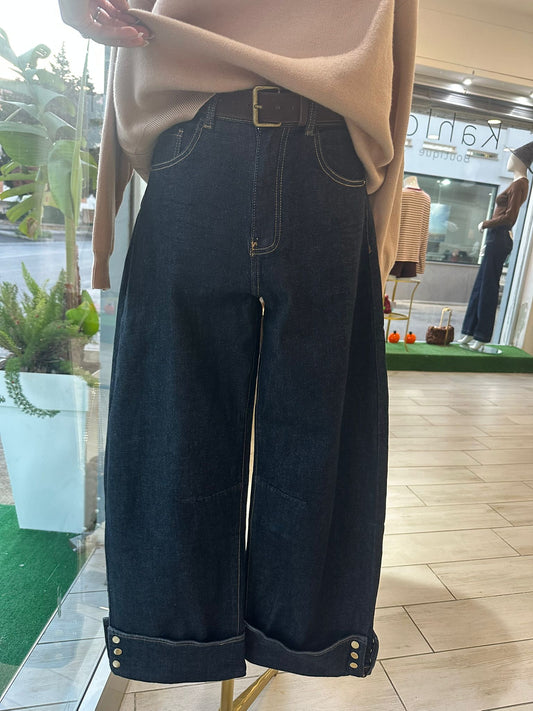 Jeans blue risvolto botton